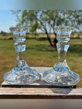 Libbey Clear Glass Candlesticks - Pair
